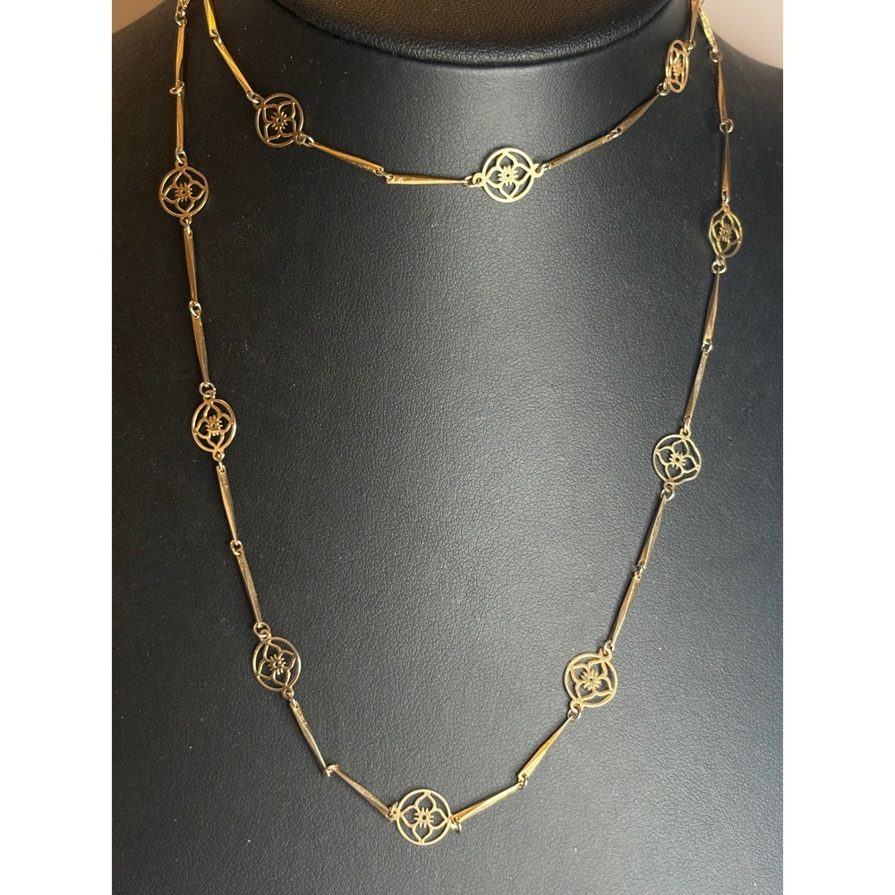 Vintage Avon Necklace Flower Lace 1979 Gold Tone 26"